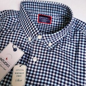 Untuckit Marquette Winkle Free XL Tall Blue Gingham Check Button Up Shirt L/S